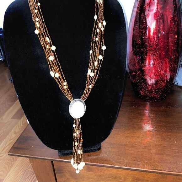 Native American Handmade Bolo Style Necklace with Bone Pendant - Picture 1 of 5